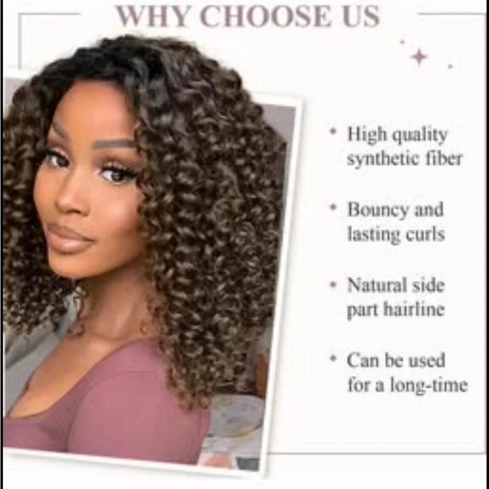 Quantum Black Women👩🏽Side Part Kinky Curly Bob Synthetic Ombre Blonde 12”Wig - Picture 8 of 9